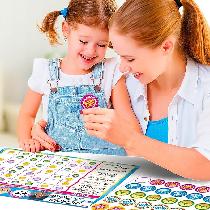 Behavior Reward Chart System - Pad with 26 Chore Charts for Kids, 2800 Stickers to Motivate Responsibility & Good Habits