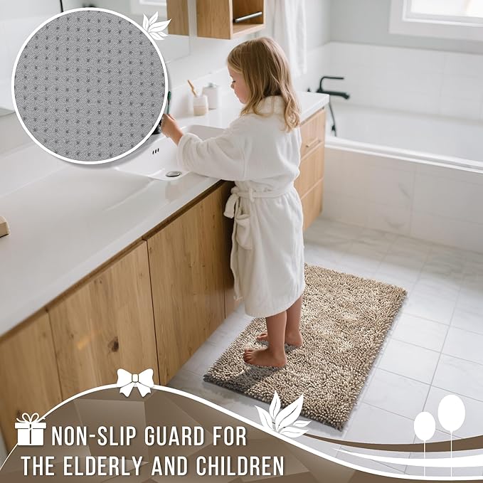 Yimobra Bathroom Rug Set 2 Piece, Luxury Shaggy Bath Mat Set with Non Slip Backing, Ultra Soft & Absorbent Mats for Bathroom Floor, Machine Washable, 31.5"x20"+24"x17", Camel