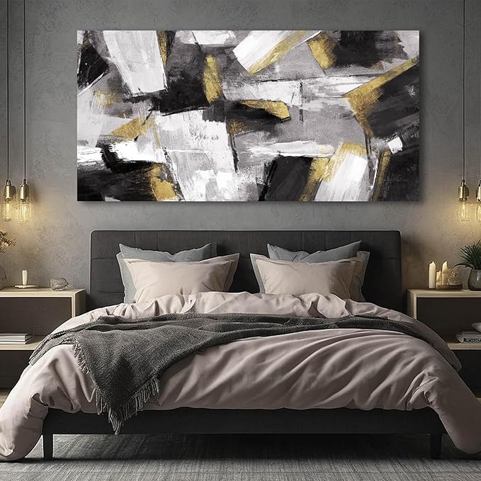 Large Wall Art Gold Wall Decor Black And White Picture Painting Artwork for Bedroom Dinning Room Framed Canvas Art Modern Home Decoration 30x60 In