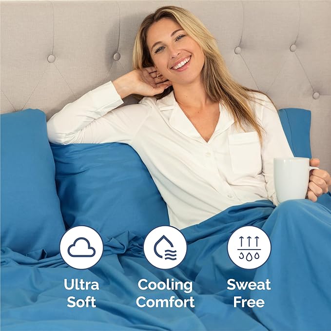 Twin XL 4 Piece Sheet Set - Cooling & Breathable Bed Sheets - Hotel Luxury Bed Sheets for Women, Men, Kids & Teens - Deep Pocket Bedding w/Easy Fit - Soft & Wrinkle Free - Twin XL Denim Blue Sheets