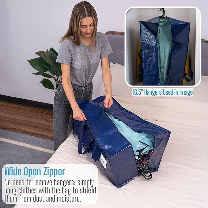 VENO 4 Pack Moving Bags w/Backpack Straps, Heavy Duty, Moving Boxes Alternative, Packing Supplies, Large Storage Totes for Dorm Room Essentials with Zipper for Clothes (Blue, 4 Pack)