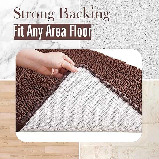 LOCHAS Luxury Bathroom Rug Shaggy Bath Mat 24 x 70 Inch, Washable Non Slip Bath Rugs for Bathroom Shower, Soft Plush Chenille Absorbent Carpets Mats, Brown