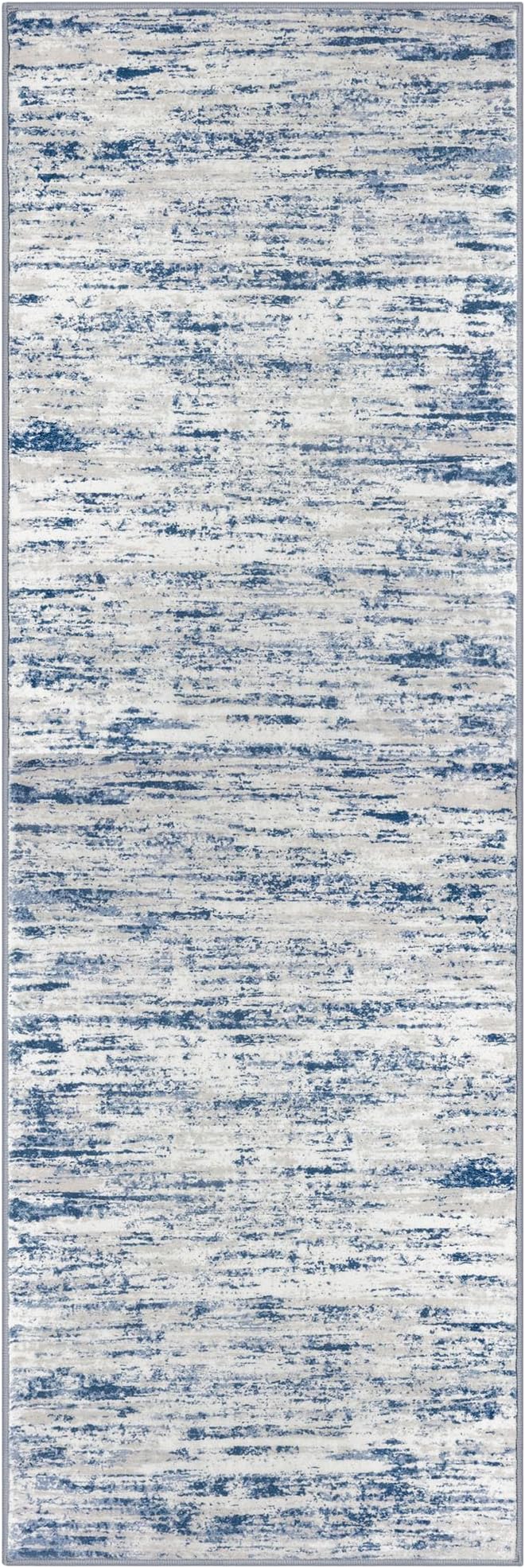 Modern Abstract Runner Rug 2x6, Blue White Washable Kitchen Runner Non-Slip Soft Hallway Rug Runner Thin Print Faux Wool Carpet for Entryway Bedroom Laundry Room Indoor Home Decor