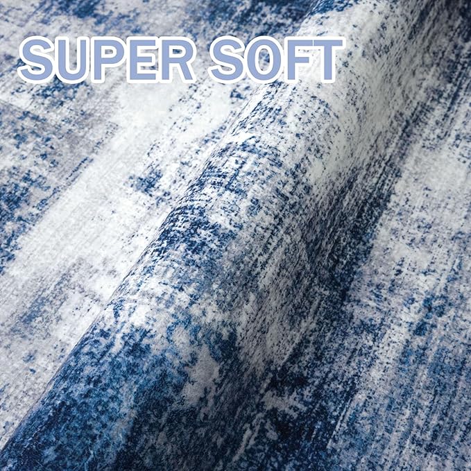 IOHOUZE Abstract Runner Rug 3x18 Ft Washable Runners for Hallways, Non Slip Kitchen Runner Printed Faux Wool Entryway Runner Indoor, Modern Abstract Floor Carpet for Hall Stair, Navy/Grey