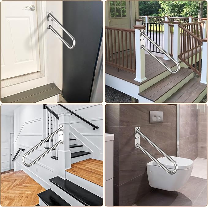 20 inch U Shaped Handrail for 1-3 Steps- 1.25" Tube, ZUEXT SUS304 Stainless Steel Safety Grab Bar for Stairs, Wall Mounted Hand Railing for Outdoor Garage Entry Interior Exterior Stairway