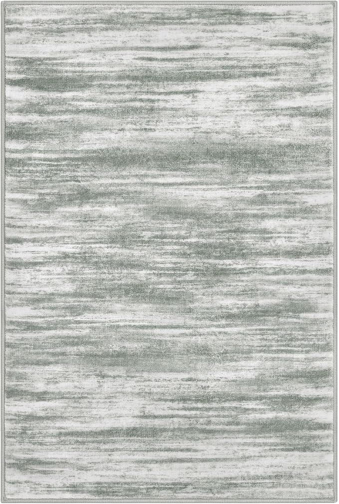 KOZYFLY Modern Abstract 3x5 Area Rug Washable Bedroom Rug Grey Green, Large Throw Entry Mat Non-Slip Stain Resistant Carpet Dining Room Rug with Soft Low Pile for Living Room Kitchen Bath Office