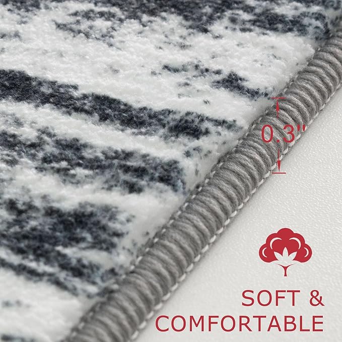 KOZYFLY Modern Abstract Hallway Runner Rug, 2x8 Washable Rug Runner Non-Slip Soft Striped Kitchen Runner Rugs, Black Navy Blue Grey Carpet Runner for Entryway Bathroom Laundry Room Foyer