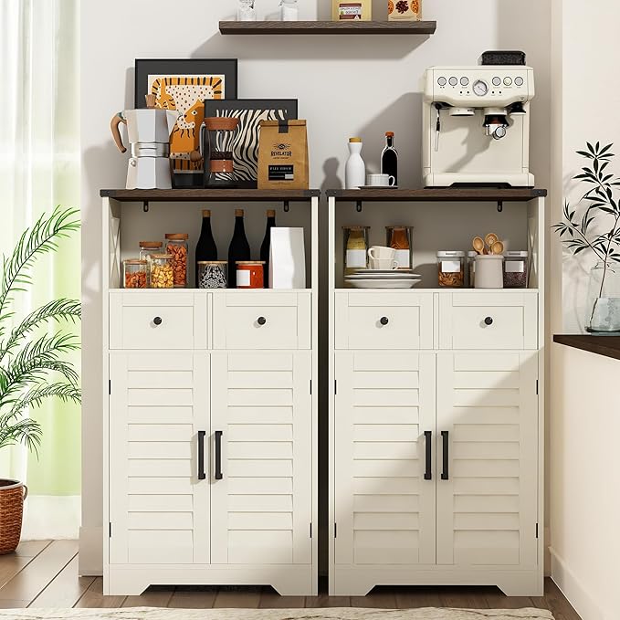 ChooChoo Farmhouse Storage Cabinet, Bathroom Floor Cabinet with Doors and Drawers, Kitchen Pantry Cabinet for Living Room, Laundry, White