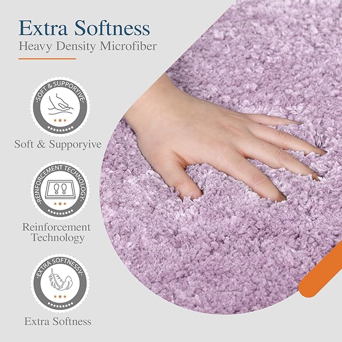 Walensee Contour Rug (20x24, Lavender) Non Slip Bath Mat for Bathroom Water Absorbent Soft Microfiber Shaggy Mat Machine Washable U Shape Toilet Rug
