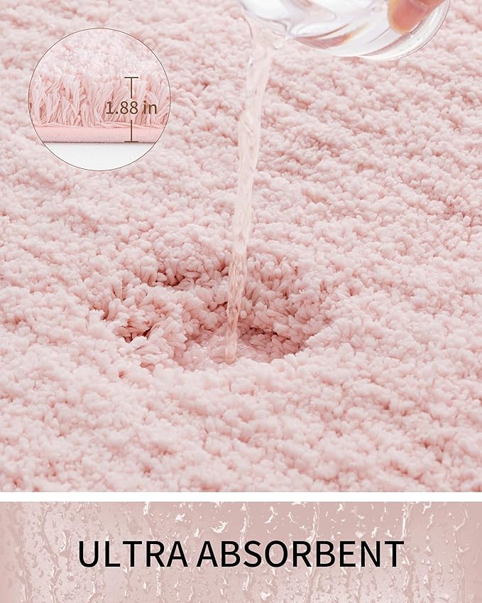 Bathroom Rugs 36x24, Ultra Thick Shaggy Soft Microfiber Absorbent Bath Rug, High Density Foam Latex Non Slip Backing, Machine Washable Bath Mats for Bathroom Floor & Sink, Pink