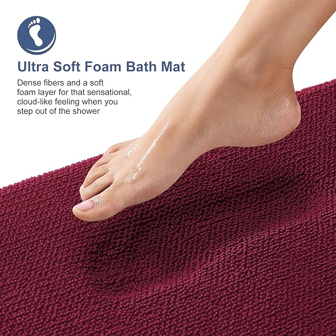 OLANLY Thick Memory Foam Bath Mat Rug 47x24, Extra Soft Absorbent Bathroom Rug, Quick Dry Bath Mats, Non-Slip, Machine Washable Carpet for Bathroom, Tub and Shower, Home Decor Accessories, Burgundy