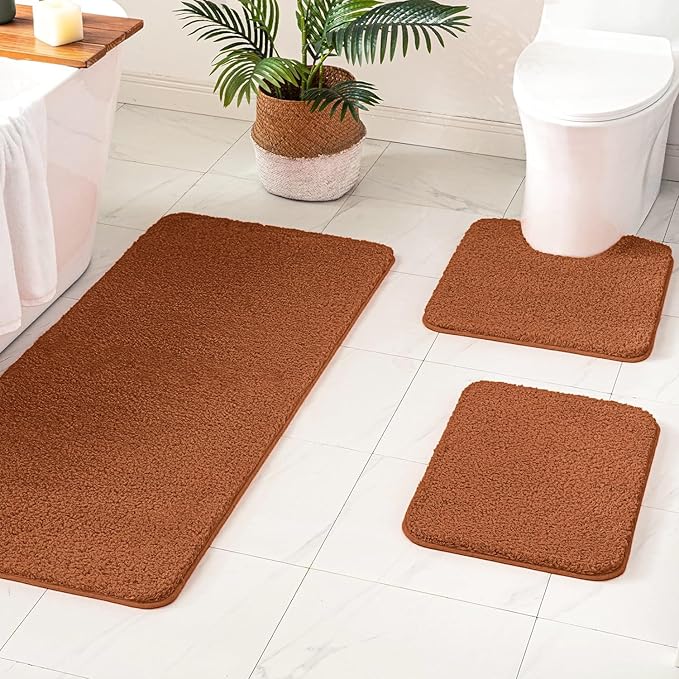 MIULEE Burnt Orange Bathroom Runner Rug 24x60 Inches, Long Bath Mat for Bathroom Floor Bathtub Showers, Machine Washable Absorbent Microfiber Carpet with TPR Anti-Slip Back