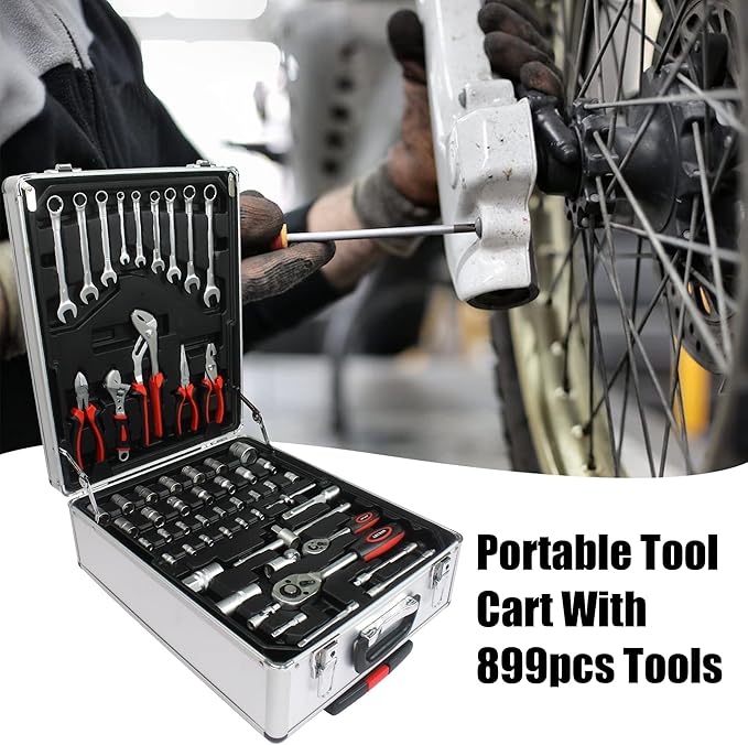 Campfun 899-Piece Household Tool Set with Complete Hand Tools, Mechanic Toolbox Set with Rolling Case, Tool Set for Home/Auto Repair, White