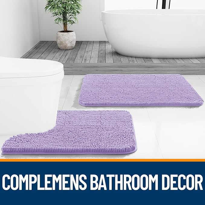 OLANLY Bathroom Rugs 47x20, Extra Soft Absorbent Chenille Bath Rugs, Rubber Backing Quick Dry, Machine Washable Bath Mats for Bathroom Floor, Tub and Shower, Home Decor Accessories, Lavender