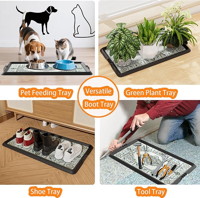 Rubber Boot Tray,Non-Slip Boot Mat with Lip,Waterproof Shoe Tray,Indoor Outdoor Multi Use Catch All Trays,Cleaning Mat for Entryway,Pets Garden,Mudroom,Garage