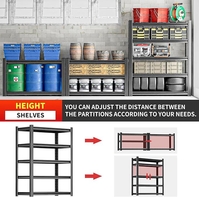 Storage Shelves Garage Shelving Heavy Duty - 72''H Garage Shelves Adjustable 5 Tier Metal Shelving Unit Storage Rack Shelving Industrial Utility Shelf 16" D x36 W x78 H（5 pcs）