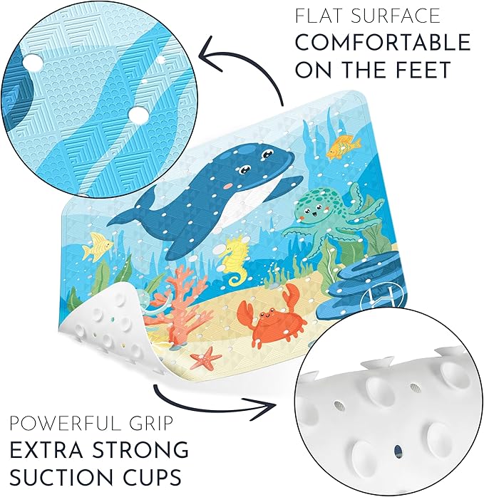 homerella® Shower Mat Non Slip Anti Mold, Non Slip Shower Mats for Inside Shower Stall Anti Slip Mat, Square Shower Floor Mat 21 x 21 in with Suction Cups & Hooks for Quick Drying, Machine Washable