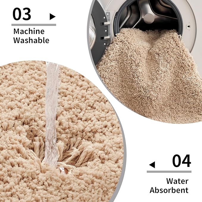 Beige Toilet Rug 22x24 Non Slip Fluffy Toilet Floor Mat U Shaped Washable Bathroom Contour Rug for Toilet Absorbent Thick Toilet Carpet