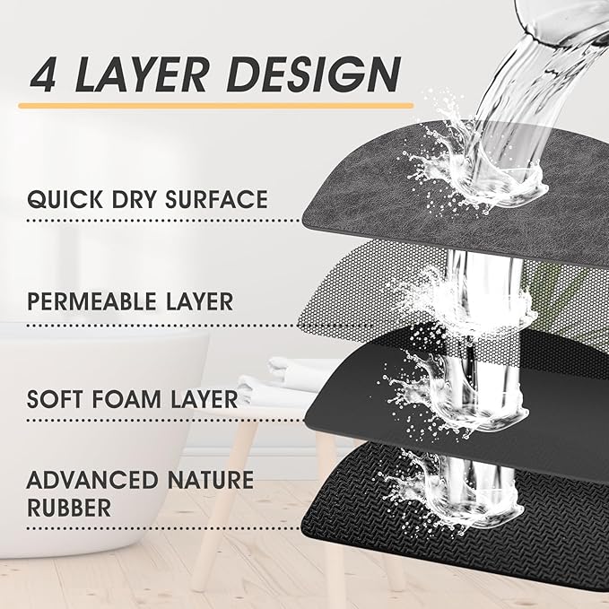 ACCUMTEK Ultra Thin Bath Mat, Upgrade Backing Non Slip Thin Bath Mats Fit Under Door, Quick Dry Ultra Absorbent Bathroom Rugs, Machine Washable Bath Rugs for Bathroom, Charcoal Gray/Crackle/32 x20