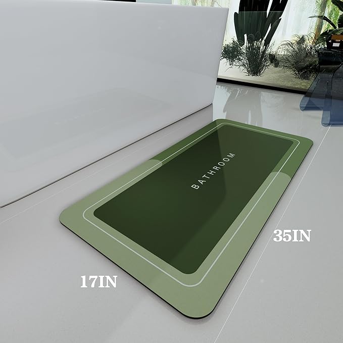Bath Mat, Bathroom Mat Rugs Super Absorbent Shower Mats Non Slip Quick Dry Thin Rubber Mats for Bathroom Floor Fit Under Door, Shower Rug for Bathtub, Shower, Green