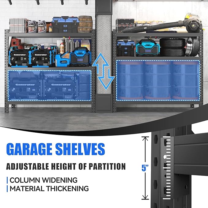 51.2" W Metal Garage Storage Shelves,Heavy Duty Adjustable Steel Organization Shelving,Utility Rack Shelf,47.2" H x 51.2" W x 23.6" D for Basement,Warehouse,Industrial