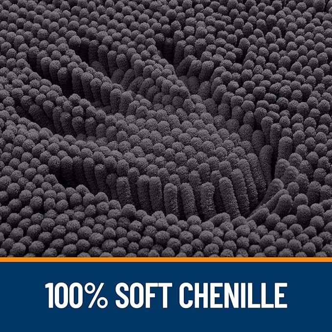 OLANLY Bathroom Rugs Sets 2 Piece, Soft Absorbent Chenille Bath Mats Area Rug Set, Non-Slip, Quick Dry, Machine Washable Bath Mats for Bathroom, Home Decor Accessories (47"x20"+30"x20", Dark Grey)