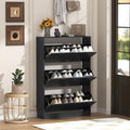 Shoe Cabinet with 3 Flip Drawers, 47" Slim Hidden Wood Shoe Storage Cabinet with Adjustable Shelf, Freestanding Narrow Shoe Rack Organizer for Entryway, Hallway, Black