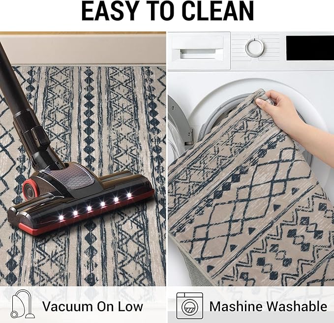 KUTA 3x5 Rugs for Entryway Boho Area Rug for Living Room, Moroccan Brown Black Washable Rugs Non Slip, Ultra Soft Print Distressed Geometric Low-Pile Entry Throw Carpet for Bedroom Nursery Dorm Decor