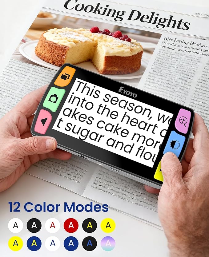 Eyoyo Portable Digital Magnifier 4.3-Inch: Electronic Video Magnifier with 6X–16X Zoom, 12 Color Modes, Rechargeable, Freeze & Snapshot, TF Card Storage, Reading Aid for Books, Labels & Seniors
