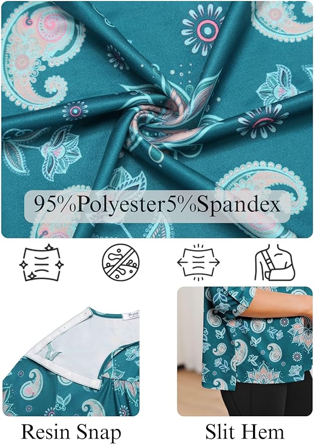 Deyeek Post Shoulder Surgery Shirt for Women Chemo Tear Away Shirt Snap Button 3/4 Sleeve Recovery Adaptive Clothing