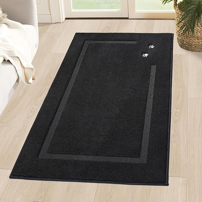 BEQHAUSE Dog Door Mat for Muddy Paws 36"x60" Dirt Trapper Absorbent Doormat Non Slip Entryway Rugs Washable Stain Resistant Welcome Floor Mat Soft Low-Profile for Front Back Door, Black