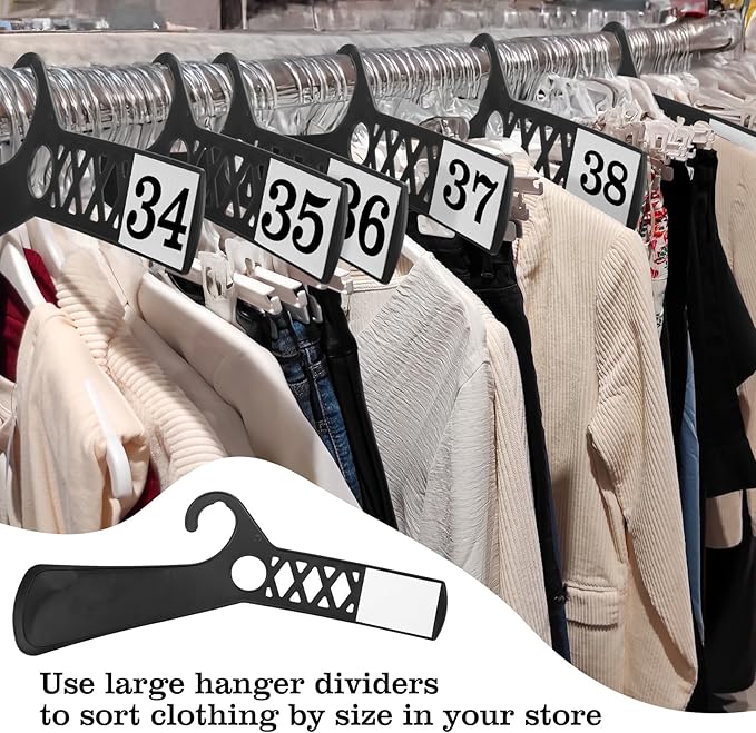 25 Pcs Large Closet Dividers and 50 Pcs White Blank Cards 18 Inch Clothing Rack Size Dividers for Hanging Clothes, Black Garment Rack Tag for Clothes Organization