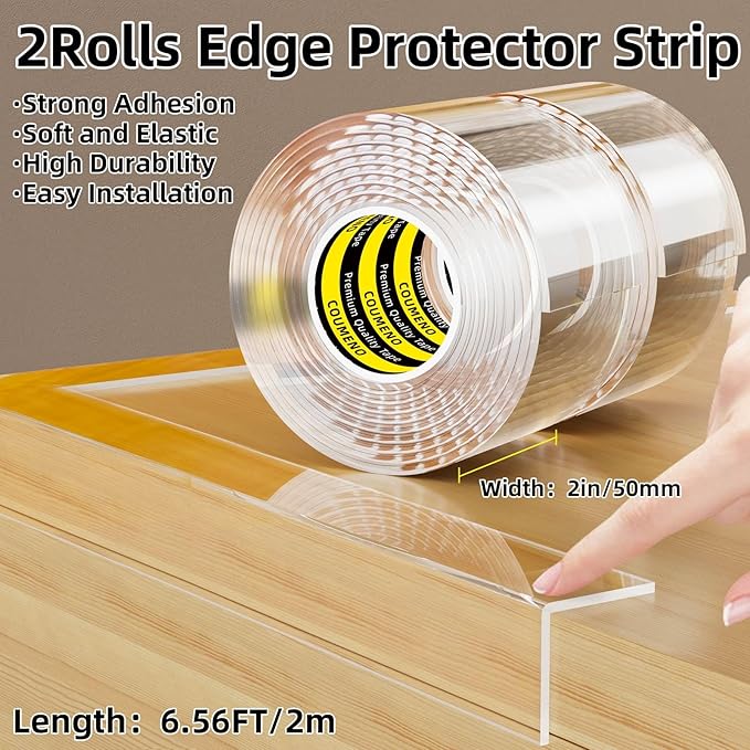 2Pack Clear Edge Protector,Safe Corner Protector, Anti-Sharp Edge Protector, for Furniture, Drawers, Tables, Cabinets 2inX6.6FT
