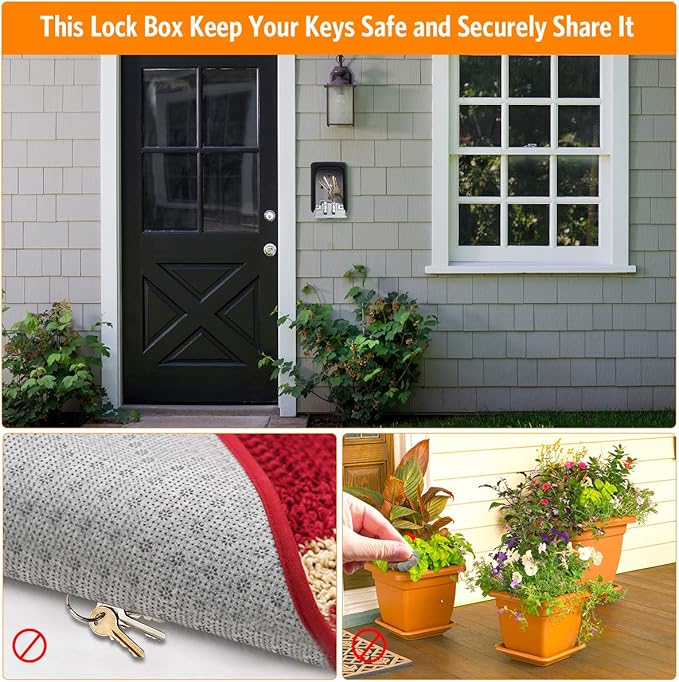 Fayleeko Key Lock Box Wall Mounted, 4 Digit Combination Lockbox for Outside, House Keys - 5 Keys Capacity, Key Safe Security Storage Lock Box for Indoor, Outdoor, Garage, Garden, Store (Black, 1Pack)