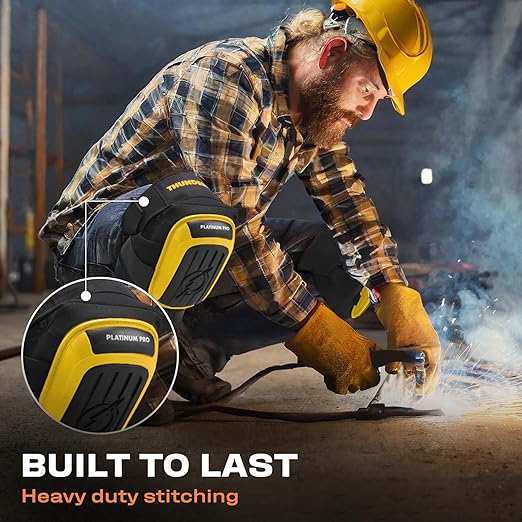 Thunderbolt Knee Pads for Men Construction Knee Pads for Work for Men and Women with Double Gel for Gardening Flooring Roofing Heavy Duty with Extra Thick Foam and Strong Adjustable Non-Slip Straps