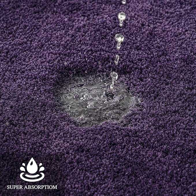 MIULEE Toilet Rug U Shaped for Bathroom - Soft and Absorbent Microfiber Contour Bath Rugs for Toilet, Non Slip Rubber Backside for Extra Safety, Machine Washable - Dark Purple, 20''x24''