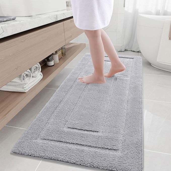Buganda Bathroom Rugs, 70" x 24", Soft and Absorbent Microfiber Bath Rugs, Non-Slip Shaggy Shower Carpet, Machine Wash Dry Bath Mats for Bathroom Floor, Tub and Shower, Grey