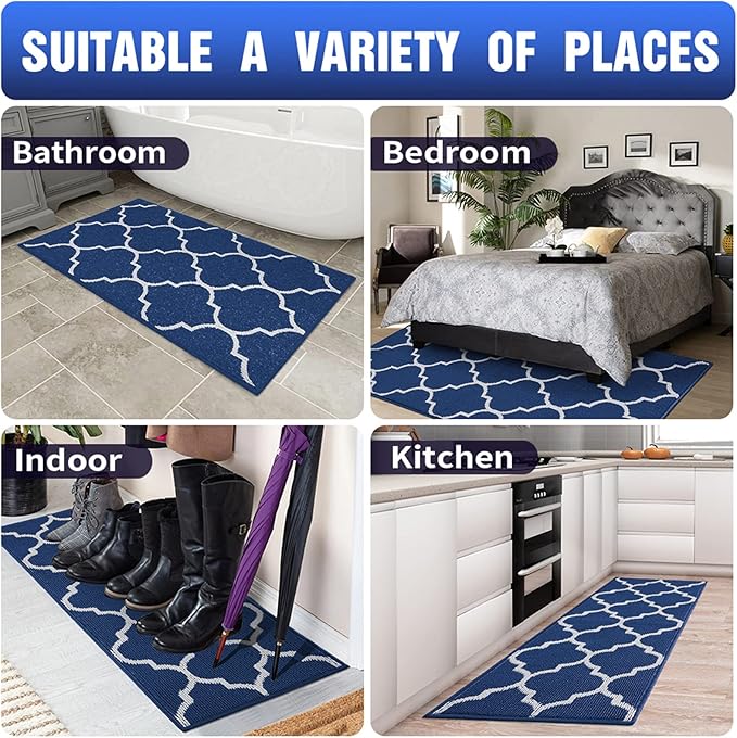 OLANLY Indoor Door Mat, 59x20, Non-Slip Absorbent Resist Dirt Entrance Mat, Washable Low-Profile Inside Floor Doormats for Entryway, Navy
