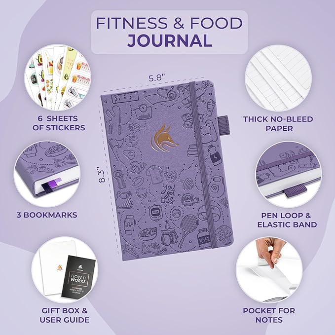 Clever Fox Fitness and Food Journal Premium – Guided Daily Workout, Meal & Weight Loss Tracker for Women & Men – Exercise Diet Planner (Lavender)