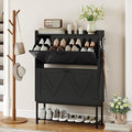 Narrow Shoe Storage Cabinet with 2 Flip Drawers & Adjustable Shelf for Entryway, Freestanding Hidden Slim Shoe Organizer Rack, Black