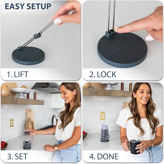 2-pk Tumbler Lid Organizer for Cabinet & Countertop - Slim Space-Saving Lid Holder with 9" Sturdy Bar & Weighted, Non-Slip Base - Vertical Storage Cup Lid Organizer - Collapsible Lid Rack for 10 Lids