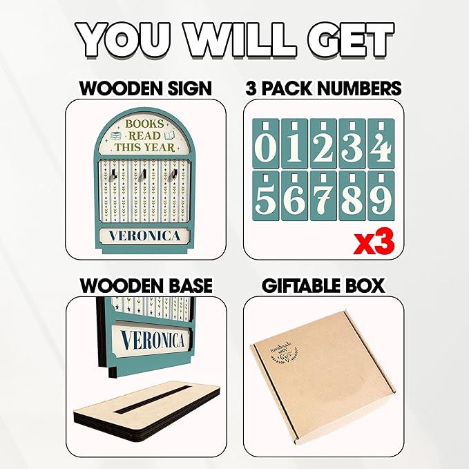 Personalized Reading Tracker Sign, Books Read This Year Counter Up to 999 Books, Bookish Gift for Women, Book Lovers, Librarians, Writers, Teachers, Bookshelf Accessories, Home Library Decor