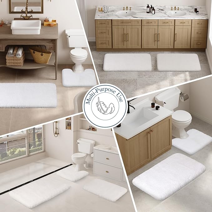 Walensee Large Bathroom Rug (24 x 48, Ivory) Extra Soft and Absorbent Shaggy Bath Mat Machine Washable Microfiber Non Slip Luxury Floor Mat