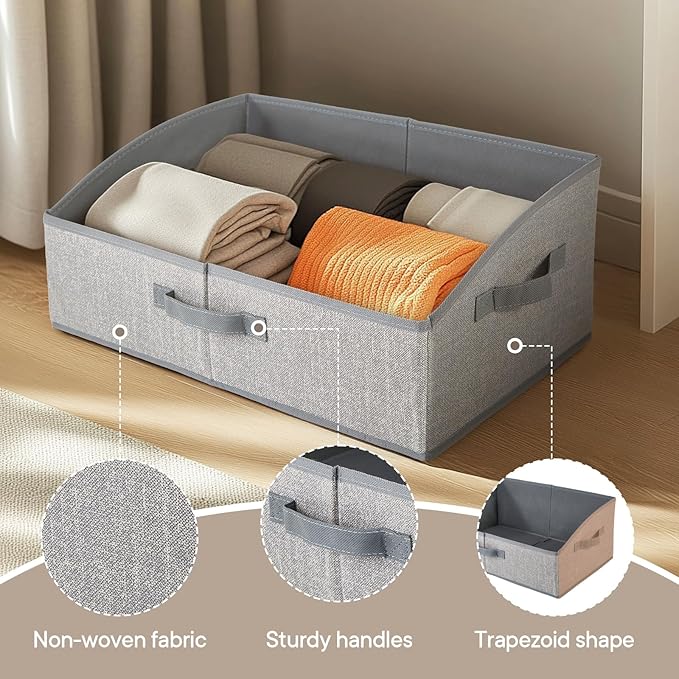 DAYARD Fabric Bins [1-Pack], Trapezoid Storage Bins with Handles, Foldable Baskets Storage Boxes for Shelves, Closet, Bookshelf, Organizer Containers, 20 x 11 x 8 inch Grey