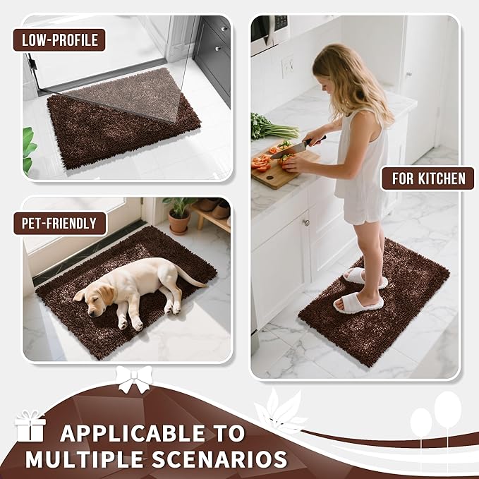 Yimobra Bathroom Rug Set 2 Piece, Luxury Shaggy Bath Mat Set with Non Slip Backing, Ultra Soft & Absorbent Mats for Bathroom Floor, Machine Washable, 31.5"x20"+24"x17", Brown