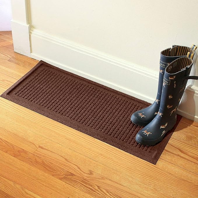WaterHog Boot Tray Indoor Entrance - Slip-Resistant, Waterproof Dirt-Trapping Door Mat, Indoor/Outdoor, Slip-Resistant, For Front Door, Back Door, Porches, Garage, and Entryways, Dark Brown, 15" x 36"