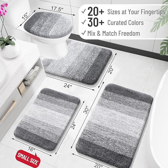 OLANLY Bathroom Rug Mat 59x24, Extra Soft and Absorbent Microfiber Bath Rugs, Non-Slip Plush Shaggy Bath Carpet Runner, Machine Wash Dry, Bath Mats for Bathroom Floor, Tub and Shower, Grey