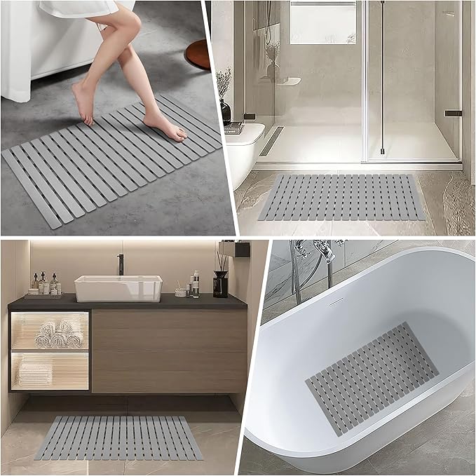 MBOSS Bathtub Mat Non Slip, Shower Mat for Inside Shower, Suction Cups Design and Drain Holes, 27.5 X 15.7 Inch, Bathroom Essentials Safe, Easy to DIY Cut, Soft and Eco-Friendly Materials