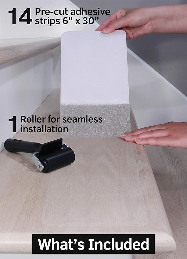 6”x30” Non-Slip Stair Treads Tape (14-Pack) – Clear Anti-Slip Grip Strips