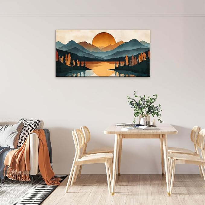 Suconvng Colorful Canvas Art Wall Decor Prints Mountain Boho Wall Art Picture For Bedroom Modern Office Home Wall Decorations Forest River Landscape Paintings Pictures Artwork Aesthetic 20 X 40 In